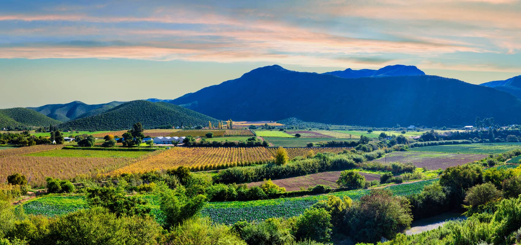 Majestic mountains and lush farmlands surrounding Oudtshoorn in South Africa