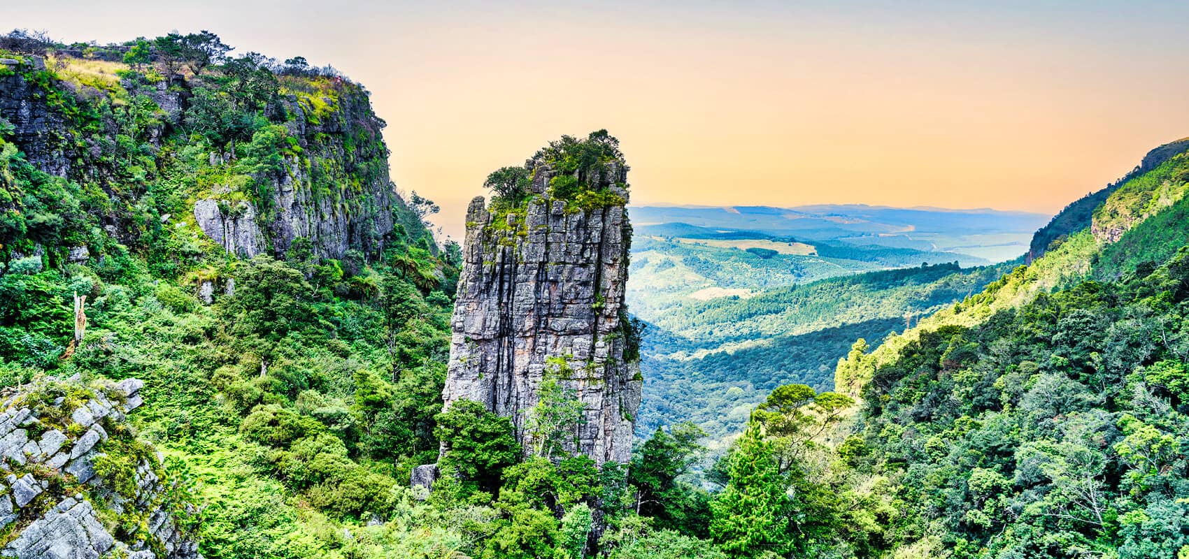 Pinnacle Rock rising impressively above a verdant gorge, Panorama Route, Mpumalanga.
