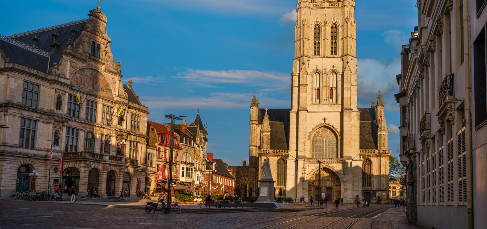 Interior view of the soaring Gothic arches and nave of Saint Bavo's Cathedral, Ghent