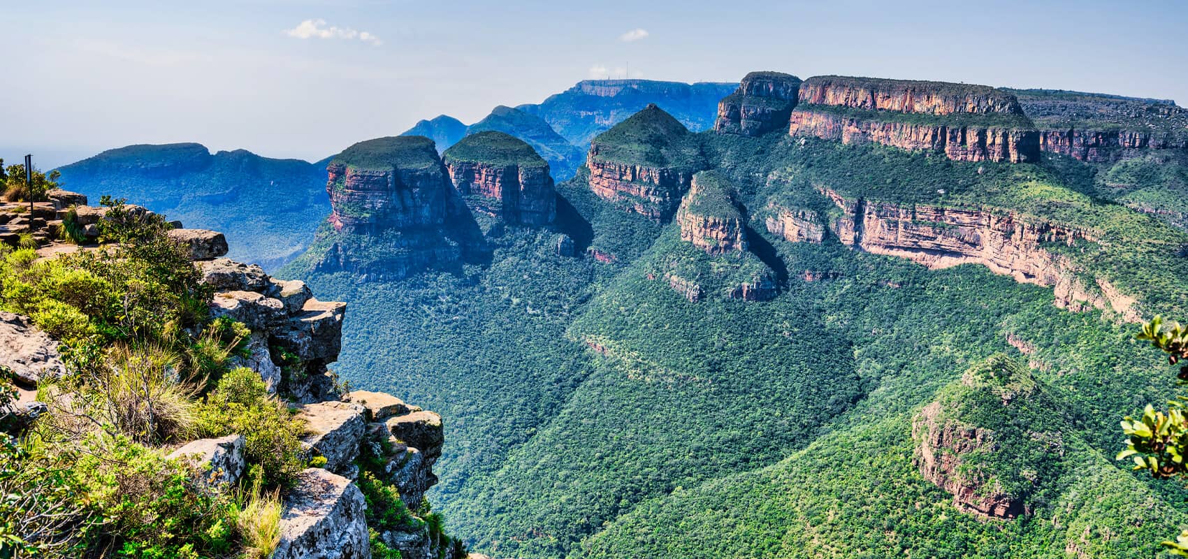 Celebrated Three Rondavels viewpoint showcasing steep cliffs, Panorama Route, Mpumalanga